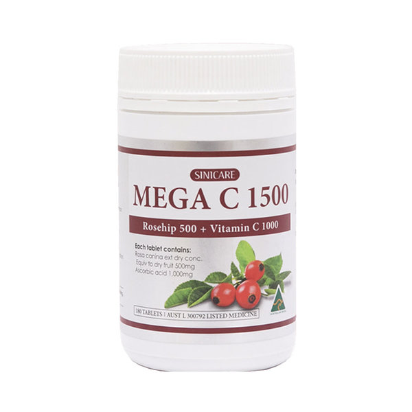 시니케어 메가C 1500(로즈힙 500mg, 비타민C 1000mg) 180정 SINICARE Mega C 1500(Rosehip 500 + Vitamin C 1000)