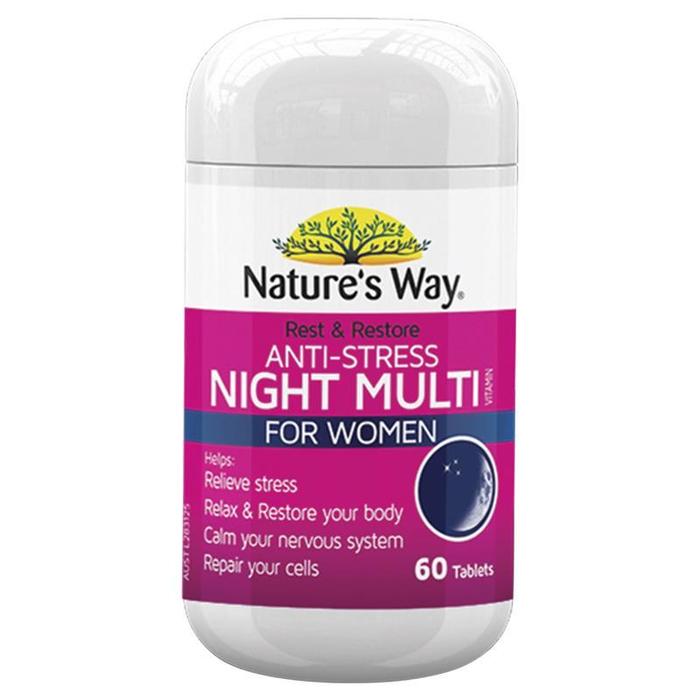네이쳐스웨이 레스트 앤 리스토어 안티 스트래스 나이트 멀티비타민 포 우먼 60 타블렛 Natures Way Rest and Restore Anti-Stress Night Multivitamin for Women 60 Tablets