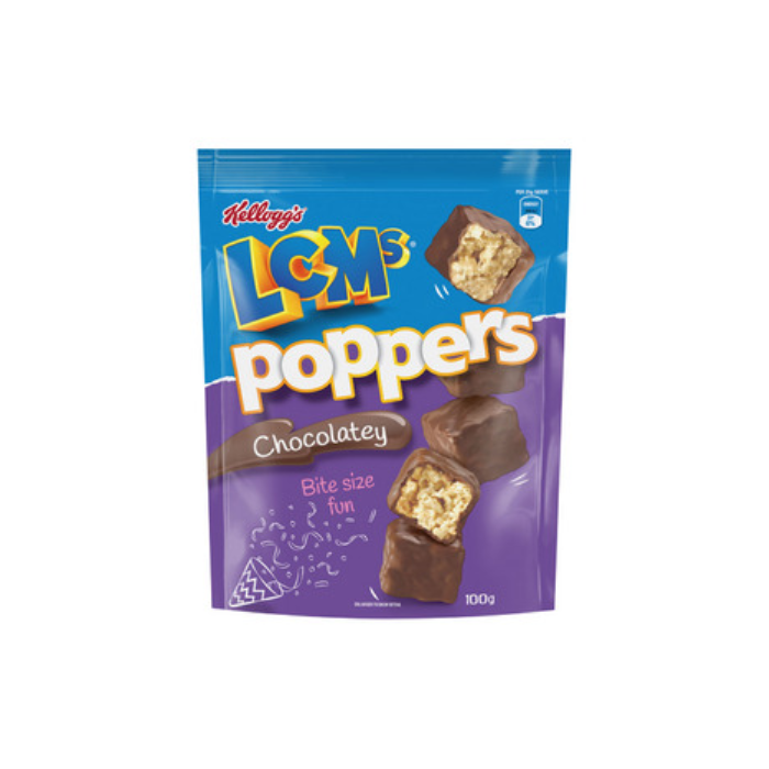 켈로그 LCMs 초코레티 파퍼스 퍼프드 라이드 스낵 바이트 100g, Kelloggs LCMs Chocolatey Poppers Puffed Rice Snack Bites 100g