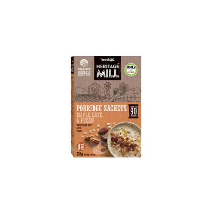 Freedom Foods Heritage Mill Maple Date &amp; Pecan Porridge Sachets 8 pack 320g