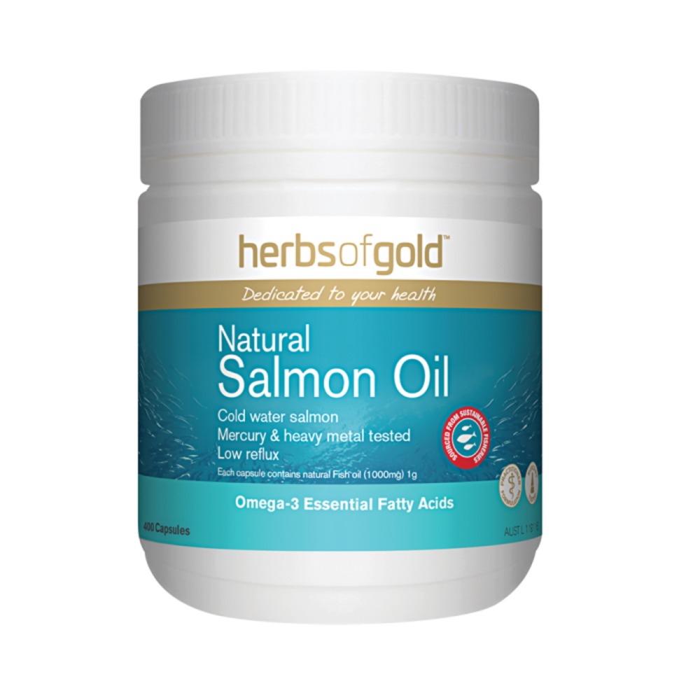 허브 오브 골드 자연산 연어 오메가3 1000mg 400c, Herbs Of Gold Natural Salmon Oil 400c (유통기한 23년 2월까지)