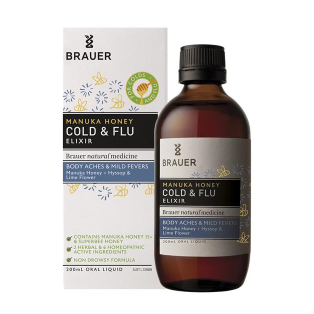 브라우어 마누카 허니 콜드 and 플루 엘릭서 200ML, Brauer Manuka Honey Cold and Flu Elixir 200ml