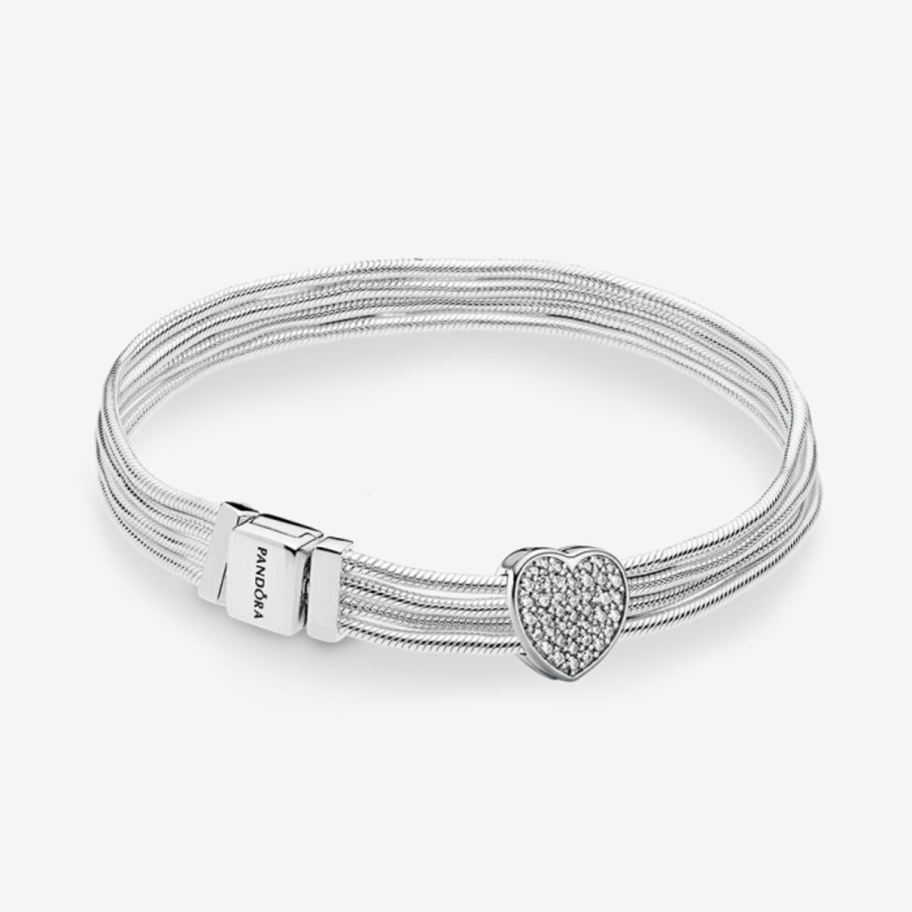 판도라 리플렉션스 멀티 스네이크 하트 실버 브레이스릿 &amp; 참 기프트 셋 B801298, Pandora Pandora Reflexions Multi Snake Heart Silver Bracelet &amp; Charm Gift Set B801298