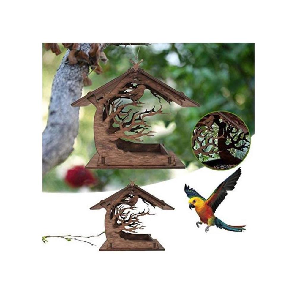 Attractive Wooden Birdhouse Garden Bird Feeder, Hummingbird Nesting Houses Bird Feeder Outside, Wooden Bird House, Garden Gifts-Hanging Birdhouses for Outdoors with Rope, Bird Feed B08ZKMFJVW