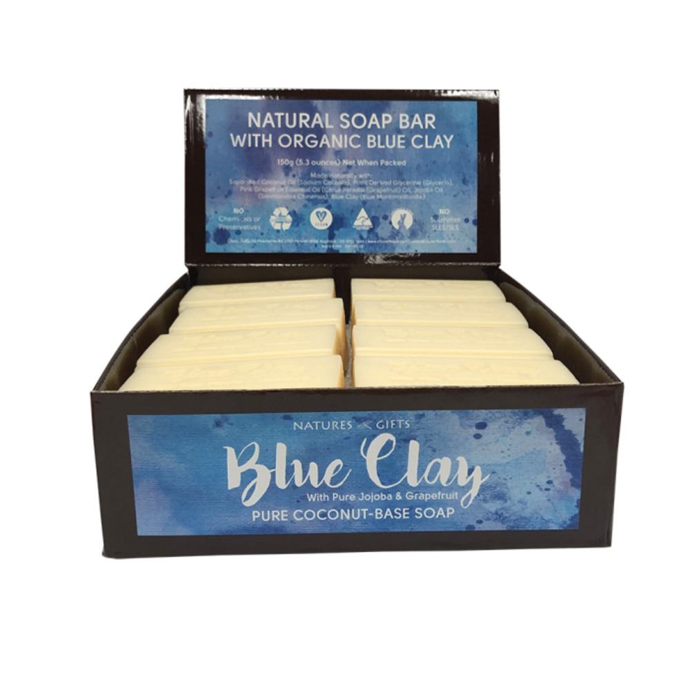 클로버 필드 네이처스 Gifts 블루 클레이 윗 호호바 and 그레이프프룻 비누 150g x디스플레이, Clover Fields Natures Gifts Blue Clay with Jojoba and Grapefruit Soap 150g x 16 Display