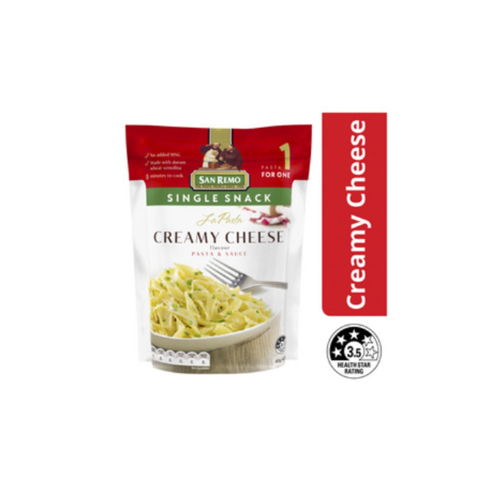 산 리모 크리미 치즈 플레이버 파스타 &amp; 소스 싱글 스낵 80g, San Remo Creamy Cheese Flavour Pasta &amp; Sauce Single Snack 80g