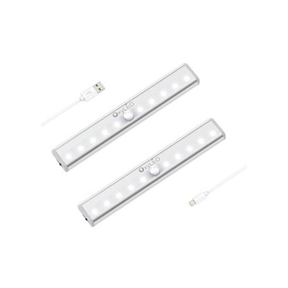 Under Cabinet Lighting, OxyLED USB Rechargeable Motion Sensor Closet Lights, 7.5 Inch Stick-on Cordless 10 LED Night Light Bar, Wardrobe Light, 2 Pack (Pure White) B07MPBVNKF
