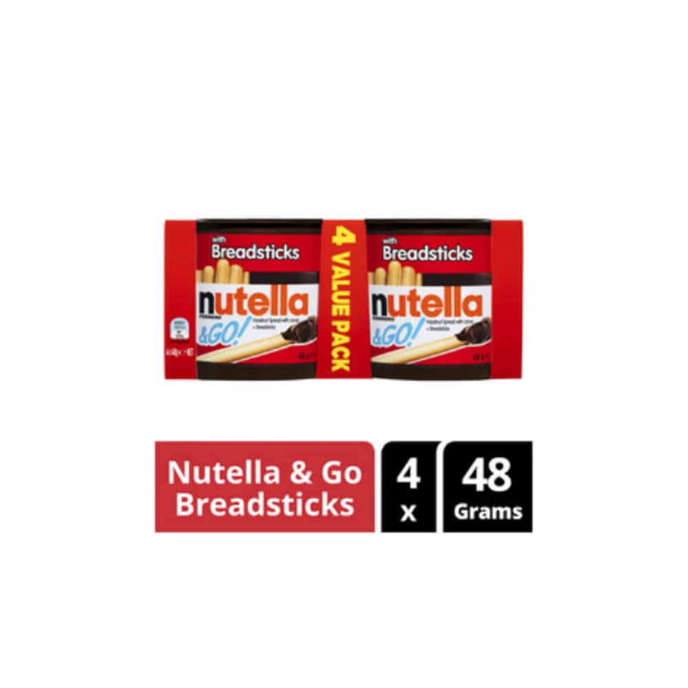 누텔라 고 헤이즐넛 스프레드 위드 코코아 브레드스틱 멀티팩 48g 4 팩, Nutella Go Hazelnut Spread With Cocoa Breadsticks Multipack 48g 4 pack