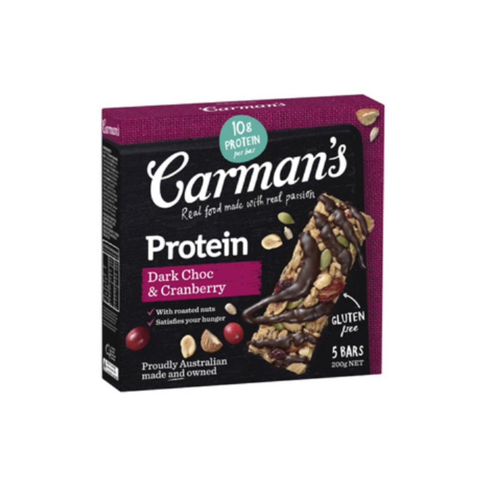 칼만스 다크 초코 &amp; 크랜베리 고메 프로틴 바 5 팩 200g, Carmans Dark Choc &amp; Cranberry Gourmet Protein Bar 5 pack 200g