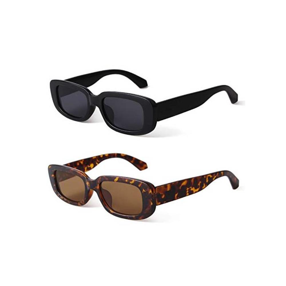 BUTABY Rectangle Sunglasses for Women Retro Driving Glasses 90’s Vintage Fashion Narrow Square Frame UV400 Protection Black &amp; Tortoise B089DJK1KF