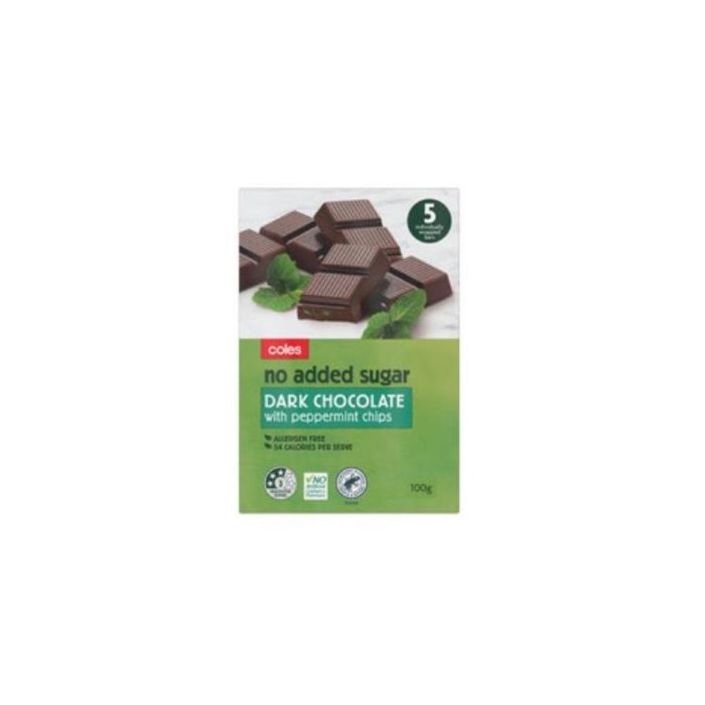 Coles No Added Sugar Dark Chocolate With Peppermint 100g