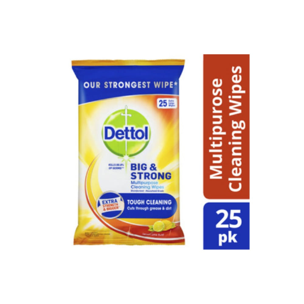 데톨 빅 앤 스트롱 키친 안티박테리얼 클리닝 25 와입스 시트러스 1 팩, Dettol Big and Strong Kitchen Antibacterial Cleaning 25 Wipes Citrus 1 pack
