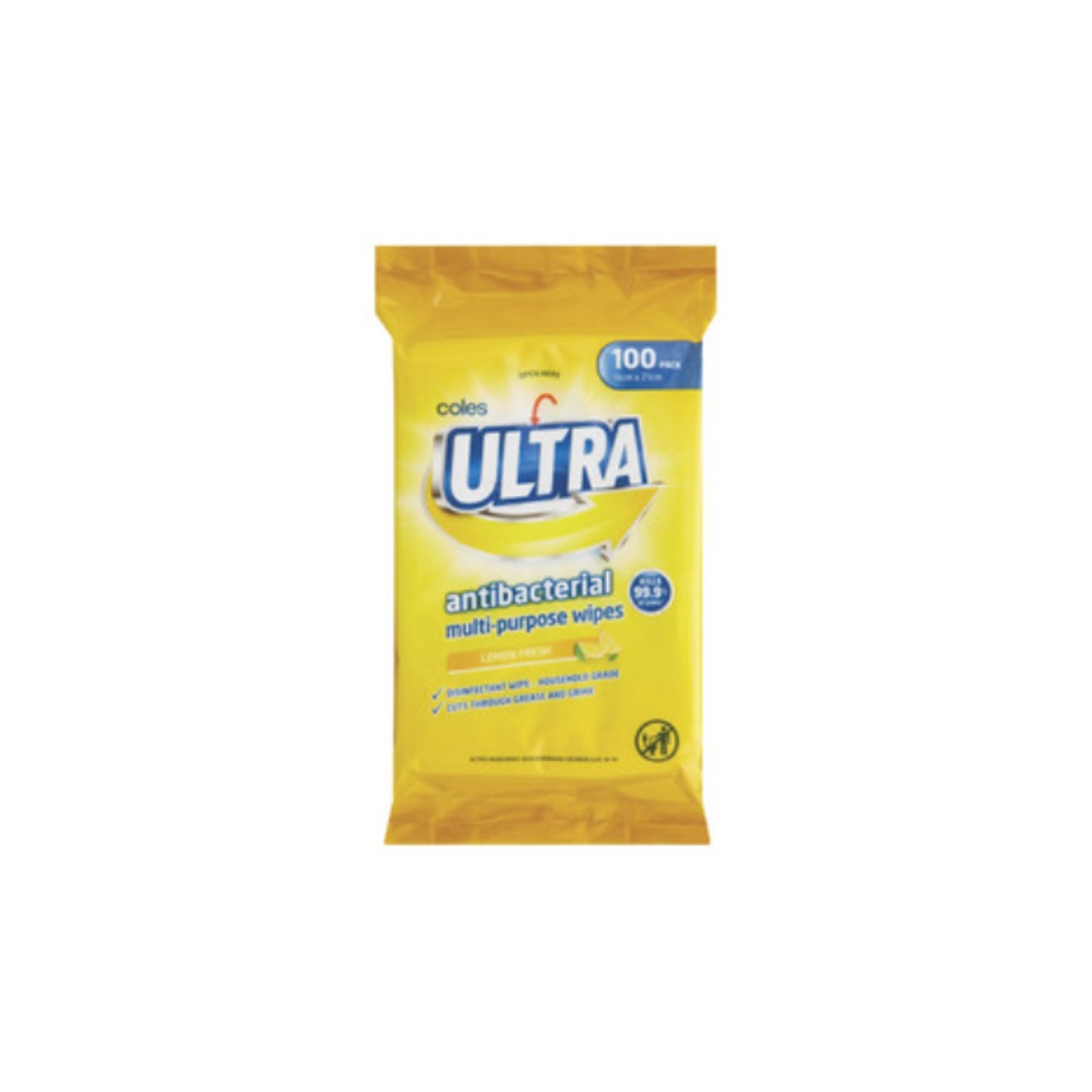 콜스 울트라 안티박테리얼 와입스 레몬 100 팩, Coles Ultra Antibacterial Wipes Lemon 100 pack