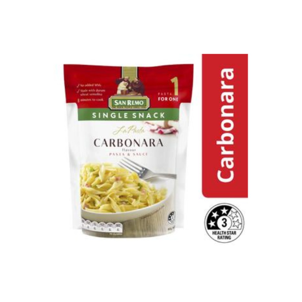산 리모 라 파스타 싱글 스낵 까르보나라 파스타 &amp; 소스 80g, San Remo La Pasta Single Snack Carbonara Pasta &amp; Sauce 80g