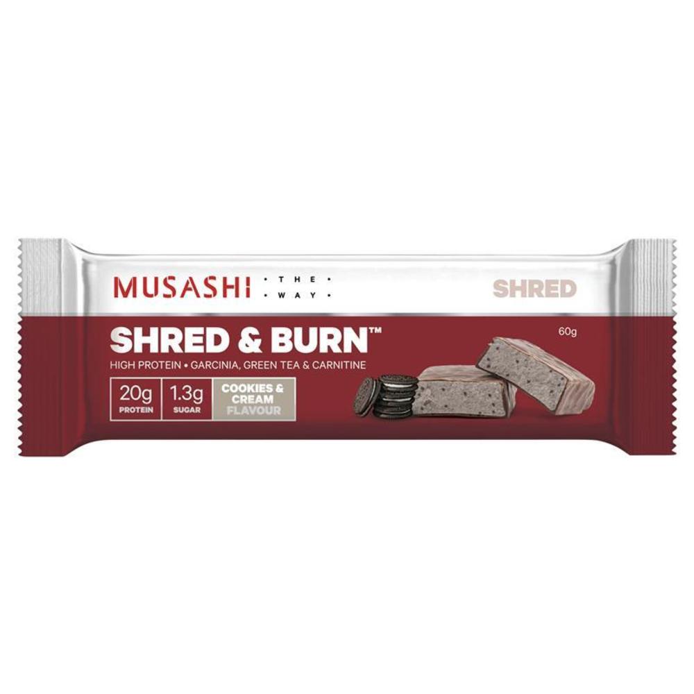 무사시 쉬어드 앤 번 바 쿠키앤크림 60g Musashi Shred and Burn Bar Cookies and Cream 60g