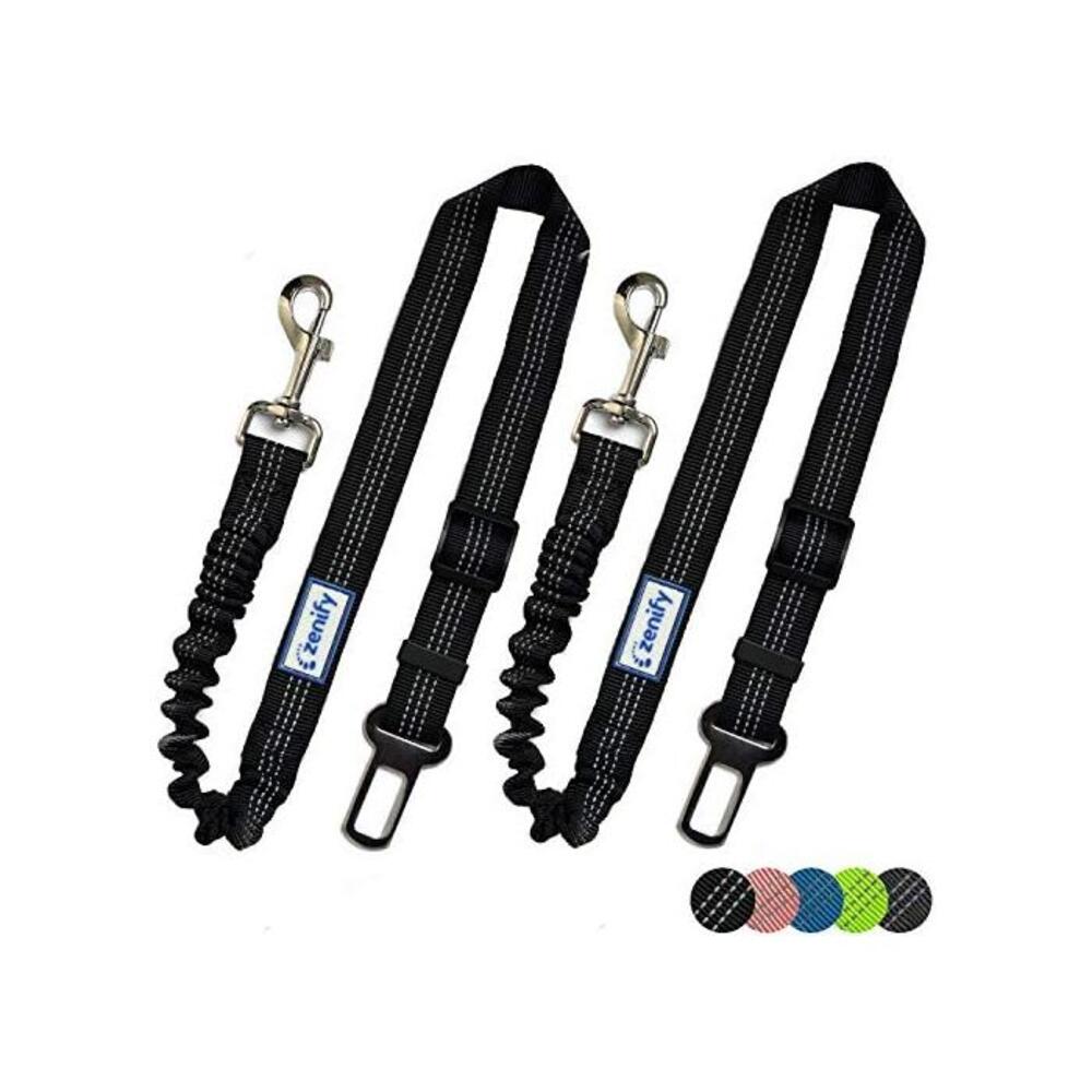 Zenify Dog Car Seat Belt Extendable Lead (2 Pack) - Bungee Leash for Dogs Puppies - Pet Adjustable Elastic Seatbelt Harness Vehicle Safety Birthday Road Trip Gift Idea (Black) B07DWB4291