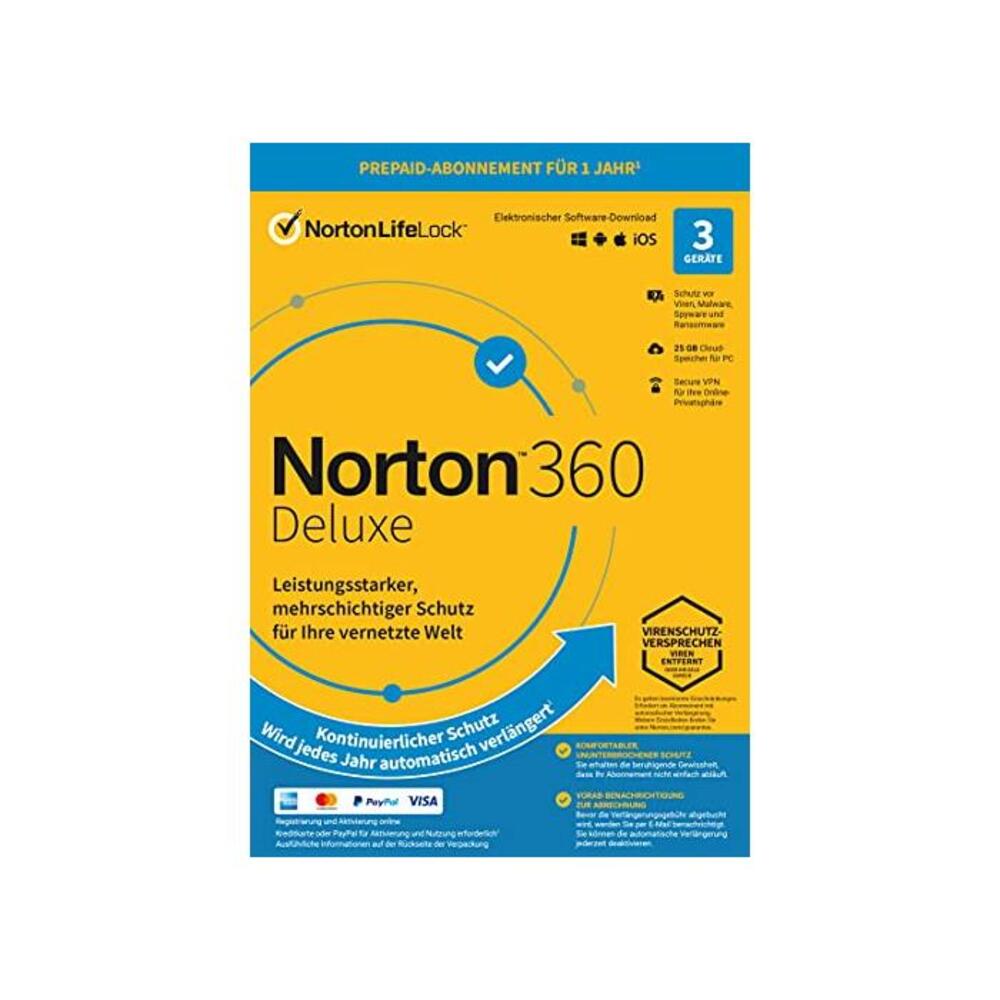 Norton 360 Deluxe 2021 3 Device 1 Year Subscription with Automatic Extension Secure VPN and Password Manager PC/Mac/Android/iOS FFP, Activation Code in Original Packaging B07V7QYZGJ