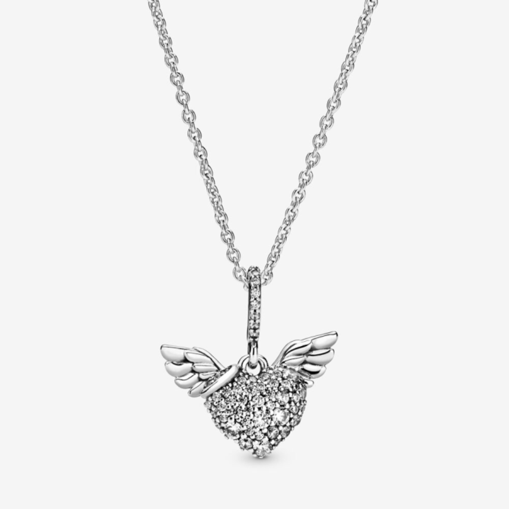 판도라 페이브 하트 앤 엔젤 윙스 네크레이스 398505C01, Pandora Pave Heart and Angel Wings Necklace 398505C01