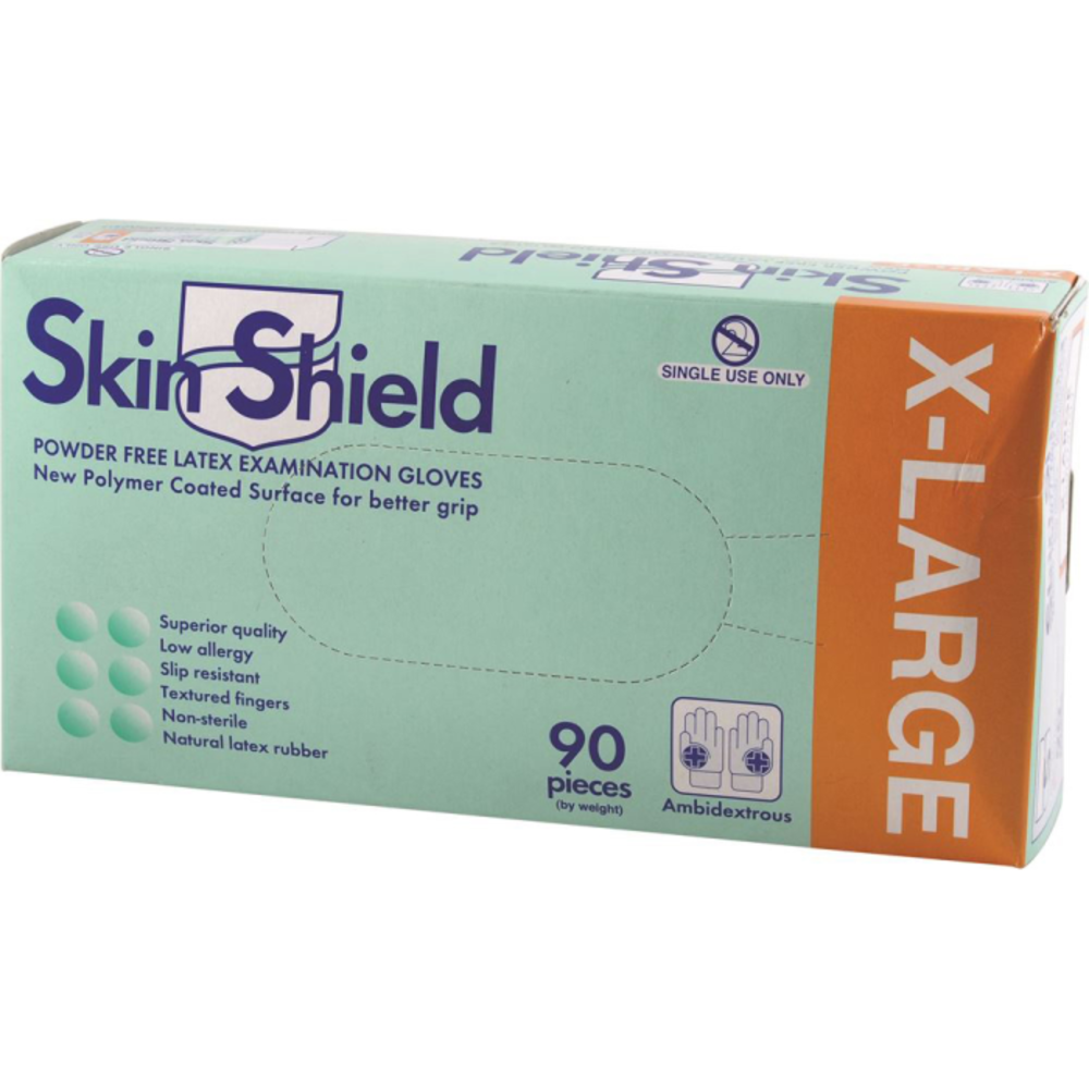 스킨 쉴드 라텍스 그로브스 파우더 프리 x 라지 x 90 팩, Skin Shield Latex Gloves Powder Free X Large x 90 Pack