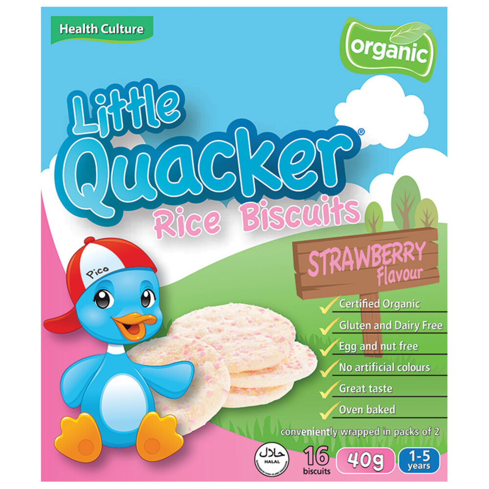 리틀 오리 라이드 비스킷 스트로베리 플레이버 40g, Little Quacker Rice Biscuits Strawberry Flavour 40g