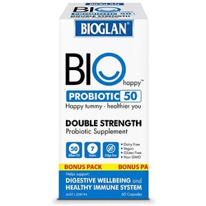 바이오글란 Bioglan Bio Happy Probiotic 50 Billion Bonus Pack 60 Capsules Exclusive Size