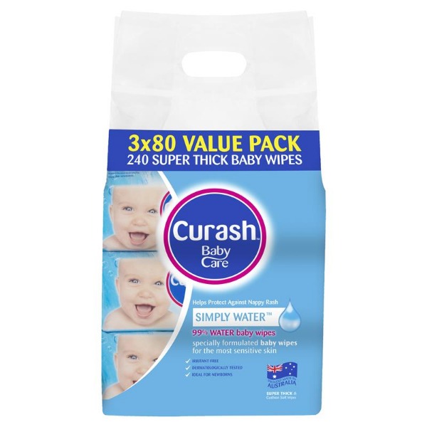 큐래쉬 베이비케어 심플리 워터 와이프 3 x 80 Curash Babycare Simply Water Wipes 3 x 80
