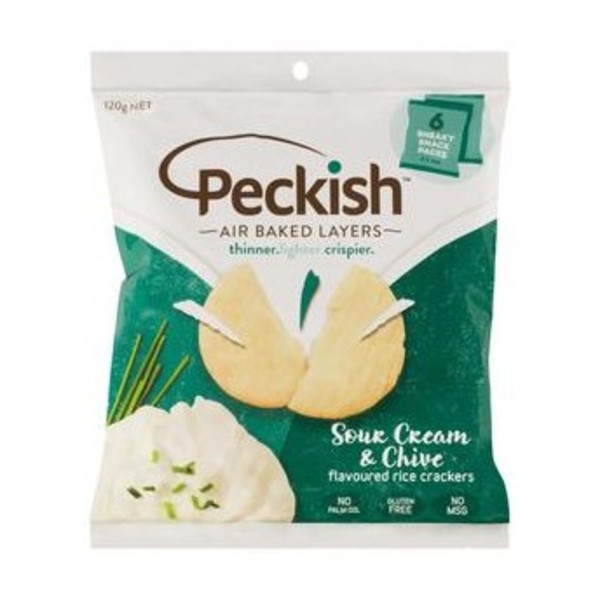 페키쉬 사워 크림 &amp; 차이브 라이드 크래커 6 팩, Peckish Sour Cream &amp; Chive Rice Crackers 6 pack