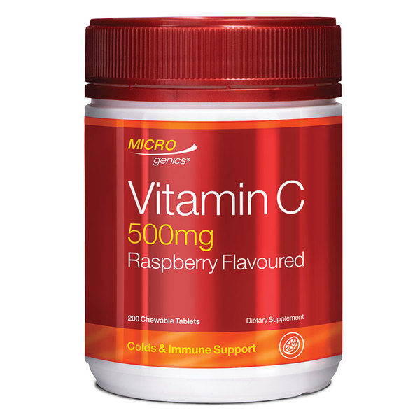 마이크로제닉 비타민 C 500mg 산딸기맛 200타블렛 Microgenics Vitamin C 500mg Raspberry Flavoured 200 Tablets