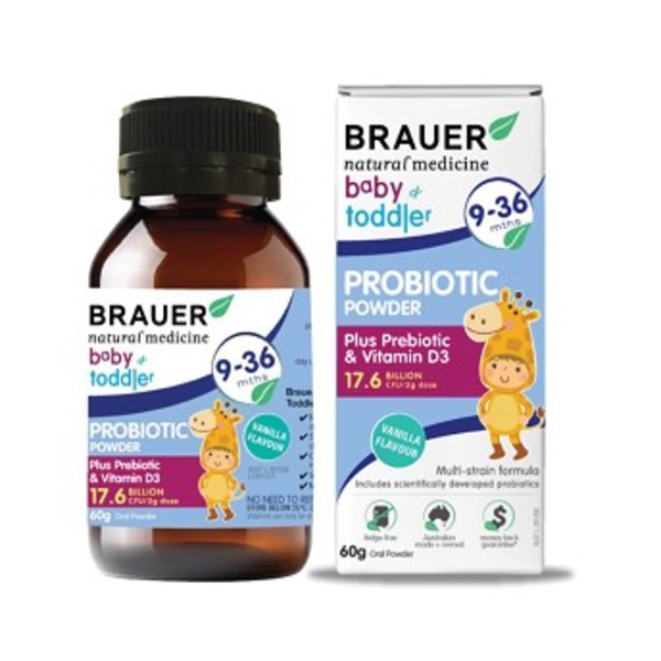 브라우어 배이비 and 토들러 프로바이오틱 파우더 (9-36 먼스) 60g 오랄 파우더, Brauer Baby and Toddler Probiotic Powder (9-36 months) 60g Oral Powder
