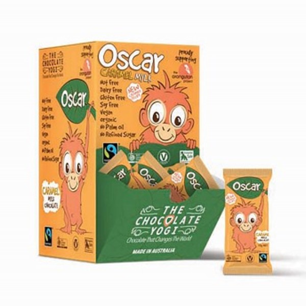 더 초코렛 요기 오스카 오랑우탄 데어리 프리 카라멜 초코렛 바 15g x디스플레이, The Chocolate Yogi Oscar Orangutan Dairy Free Caramel Chocolate Bar 15g x 50 Display