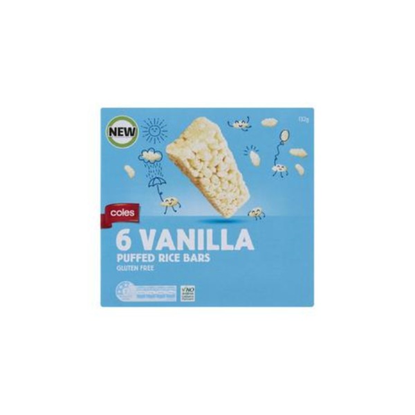 콜스 바닐라 퍼프드 라이드 바 6 팩 132g, Coles Vanilla Puffed Rice Bars 6 Pack 132g