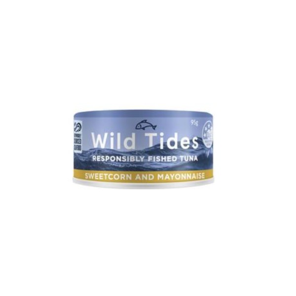 와일드 타이드즈 스위트콘 앤 마요네즈 리스폰서블리 피쉬드 튜나 95g, Wild Tides Sweetcorn And Mayonnaise Responsibly Fished Tuna 95g