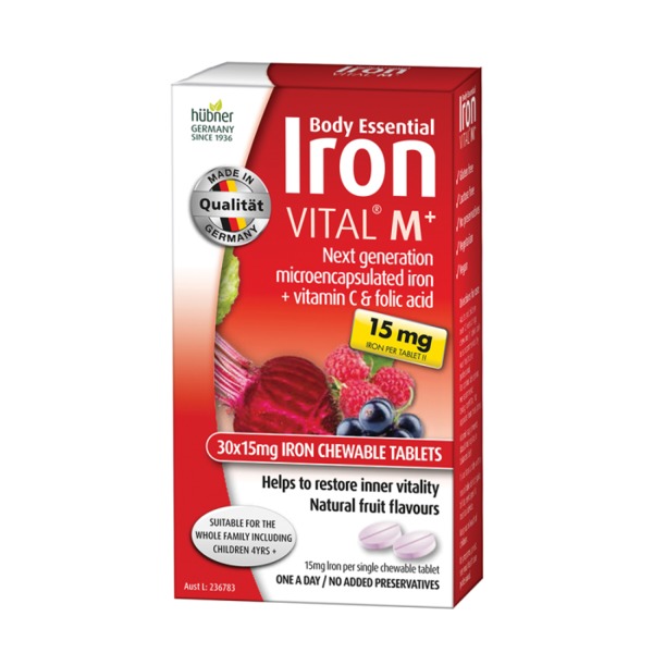 실리시아 바디 에센셜 아이너 바이털 M+ (15mg 아이언) 츄어블 30t, Silicea Body Essentials Iron VITAL M+ (15mg Iron) Chewable 30t