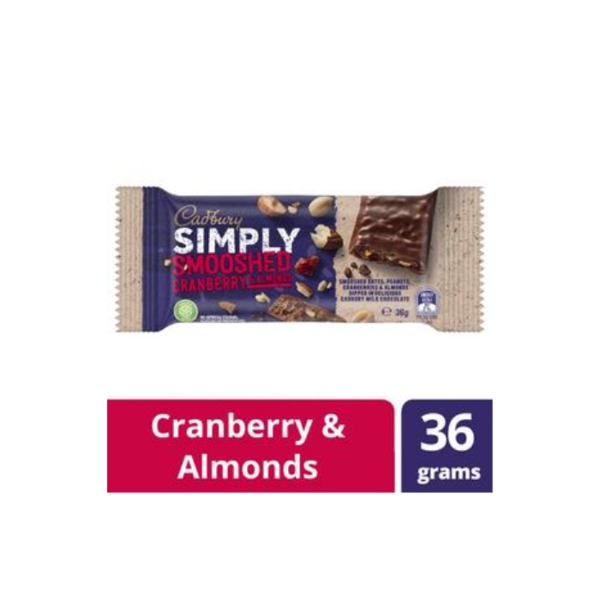 캐드버리 스무쉬드 크랜베리 &amp; 아몬드 바 36g, Cadbury Smooshed Cranberry &amp; Almond Bar 36g