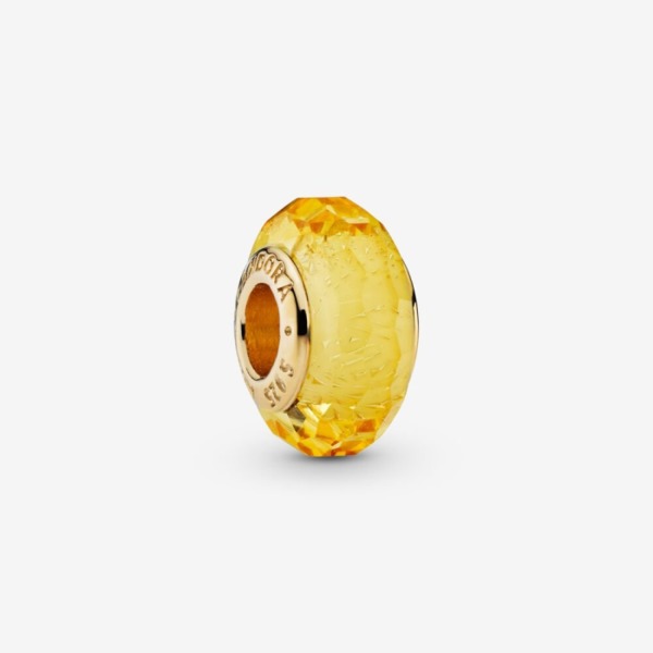 판도라 파세티드 골든 뮤라노 글라스 참 768755C00, Pandora Faceted Golden Murano Glass Charm 768755C00