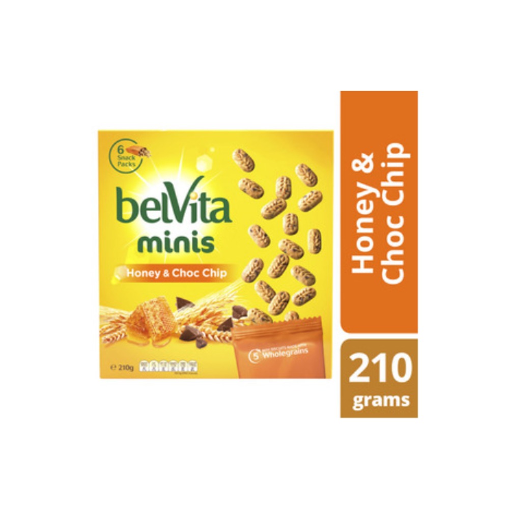 벨비타 미니스 허니 &amp; 초코 칩 브렉퍼스트 비스킷 6 팩 210g, Belvita Minis Honey &amp; Choc Chip Breakfast Biscuits 6 pack 210g