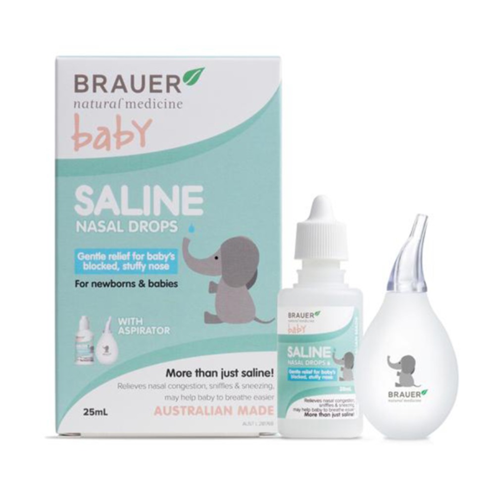 브라우어 배이비 세일린 네이절 드롭 윗 흡인기 25ml, Brauer Baby Saline Nasal Drops with Aspirator 25ml