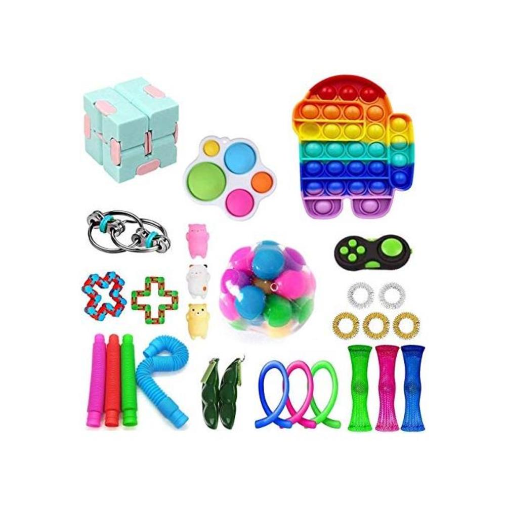 Fidget Pack, 28Pcs Fidget Toys Cheap Fidget Toys Set Sensory Fidget Toys for Kids Adults, Simple Dimple Fidget Toys, Stress Relief and Anti-Anxiety Tools (F) B08ZXVMJCX