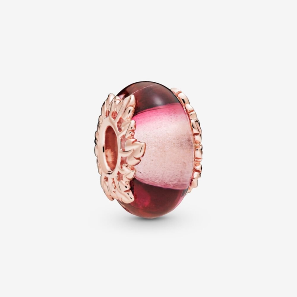 판도라 로즈 핑크 뮤라노 글라스 &amp; 리브즈 참 788244, Pandora Pandora Rose Pink Murano Glass &amp; Leaves Charm 788244
