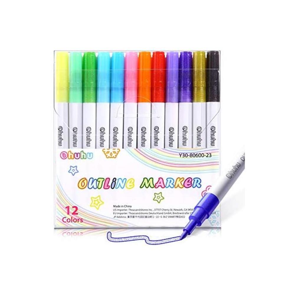 Self-outline Metallic Markers, Ohuhu 12 Colors Double Line Outline Doodle Dazzle Shimmer Super Squiggles Markers for Journaling Gift Card Writing Making Coloring Sketching Marker P B085C26HQM