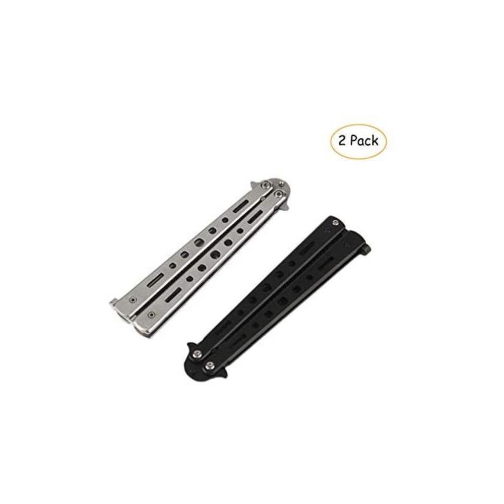 LIFESTYLE M LIFESTYLE M Practice Butterfly Knife Full Stainless Steel Comb Style Knife Trainer Tool Unsharpened Blade Black and Silver B07MYL72TY