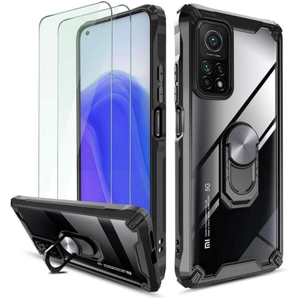 QHOHQ Case for Xiaomi Mi 10T/10T Pro 5G with 2 Pack Screen Protector, [Patented Design] [360° Rotating Stand] [Military Grade Anti-Fall Protection],Transparent Hard PC Back, Soft T B08M3H782B