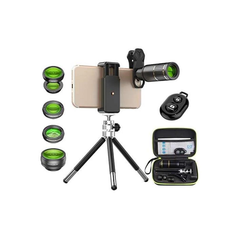 Apexel Cell Phone Camera Lens Kit -Remote Shutter+ Phone Tripod+ 6 in 1 Phone Lens -Metal 16X Telephoto Zoom Lens/Wide Angle/Macro/Fisheye/Kaleidoscope/CPL for iPhone X 8 7 6 Plus B07GN3WW2G