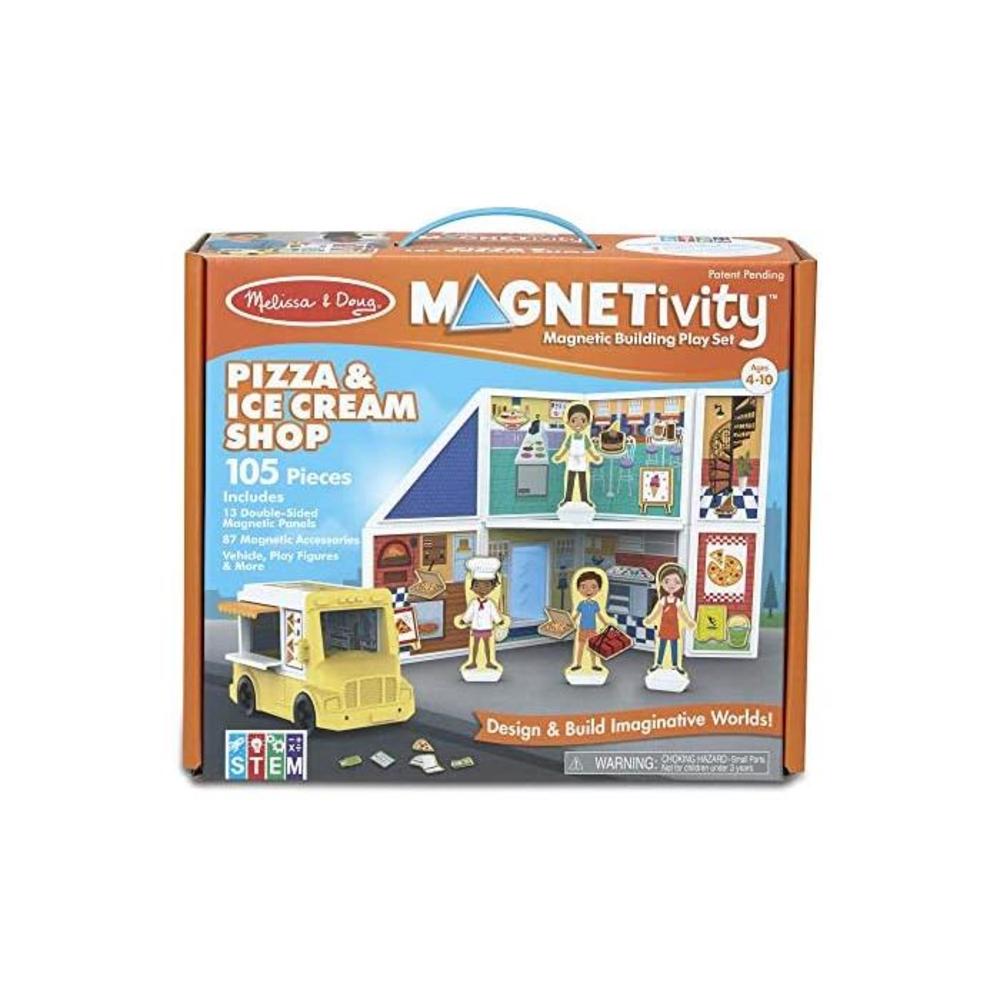Melissa &amp; Doug Magnetivity Magnetic Building Play Set – Pizza &amp; Ice Cream Shop with Food Truck Vehicle (105Piece) B07W3PXKD1