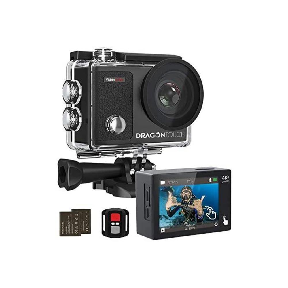 Dragon Touch Vision 3 Pro Action Camera 4K Touch Screen Sports Camera Adjustable View Angle 100 feet Underwater Waterproof Camera with Remote 2 Batteries Dual Charger and Helmet Ac B07V1MF71P