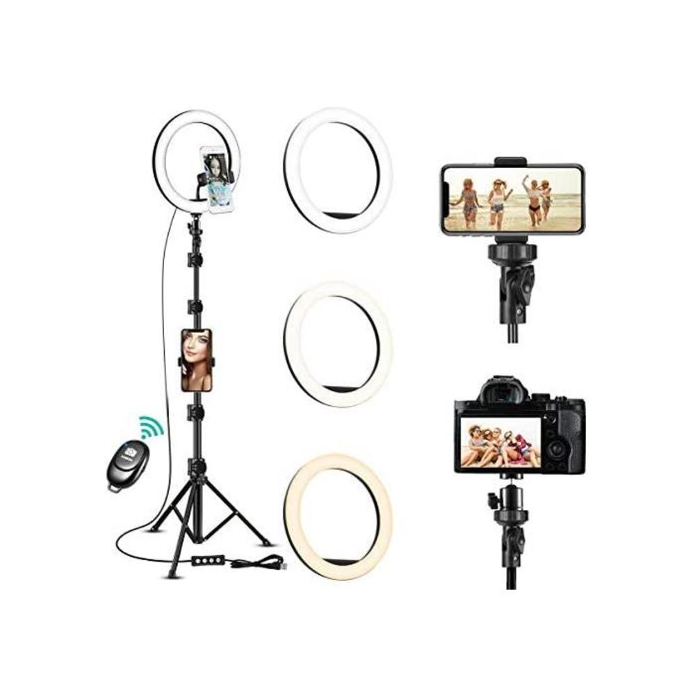 10 Selfie Ring Light with Tripod Stand &amp; Cell Phone Holder for Live Stream/Makeup/YouTube Video/Photography, Dimmable Ring Light Kit with 3 Colors &amp; 11 Brightness, Compatible with B08CXBBBG4