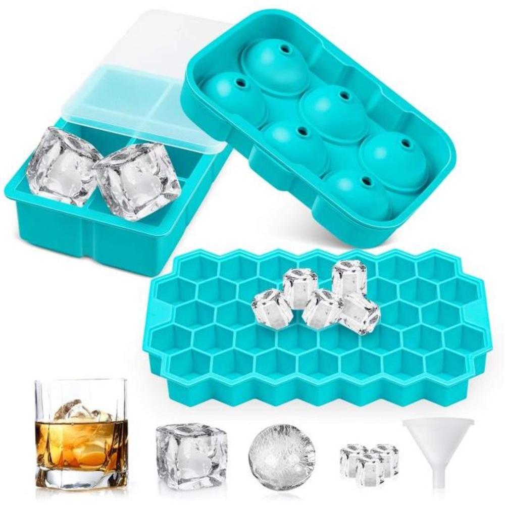 UOON Ice Cube Trays (Set of 3), Easy-Release Silicone and Flexible Ice Trays with Spill-Resistant Removable Lid, Ice Cube Molds for Whiskey, Cocktail, Water, Reusable and Dishwashe B08FC8W2JP
