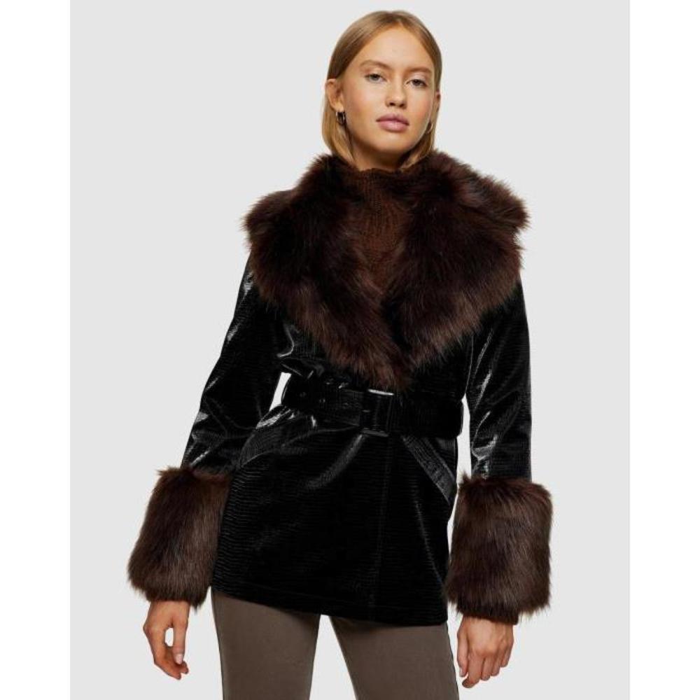 TOPSHOP Faux Fur Trim Cropped Coat TO101AA15DFO