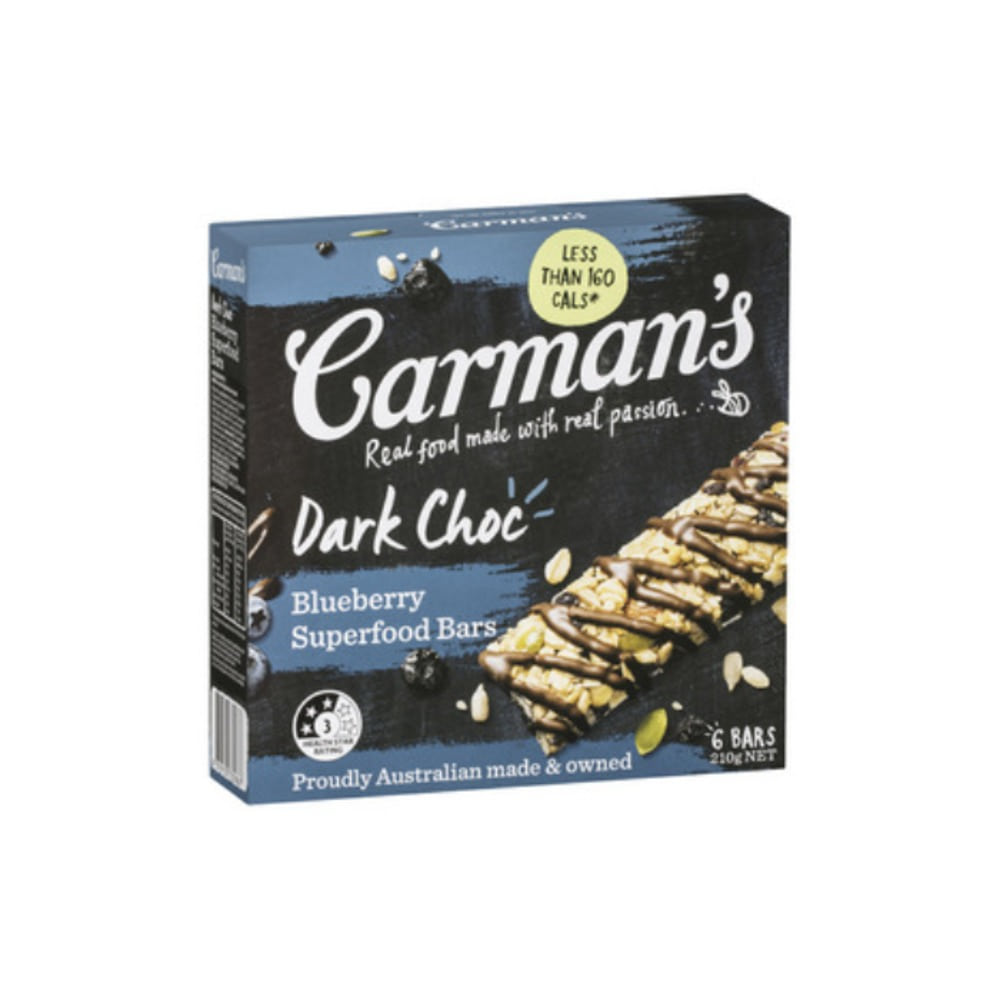 칼만스 다크 초코 블루베리 수퍼푸드 바 6 팩 210g, Carmans Dark Choc Blueberry Superfood Bars 6 pack 210g