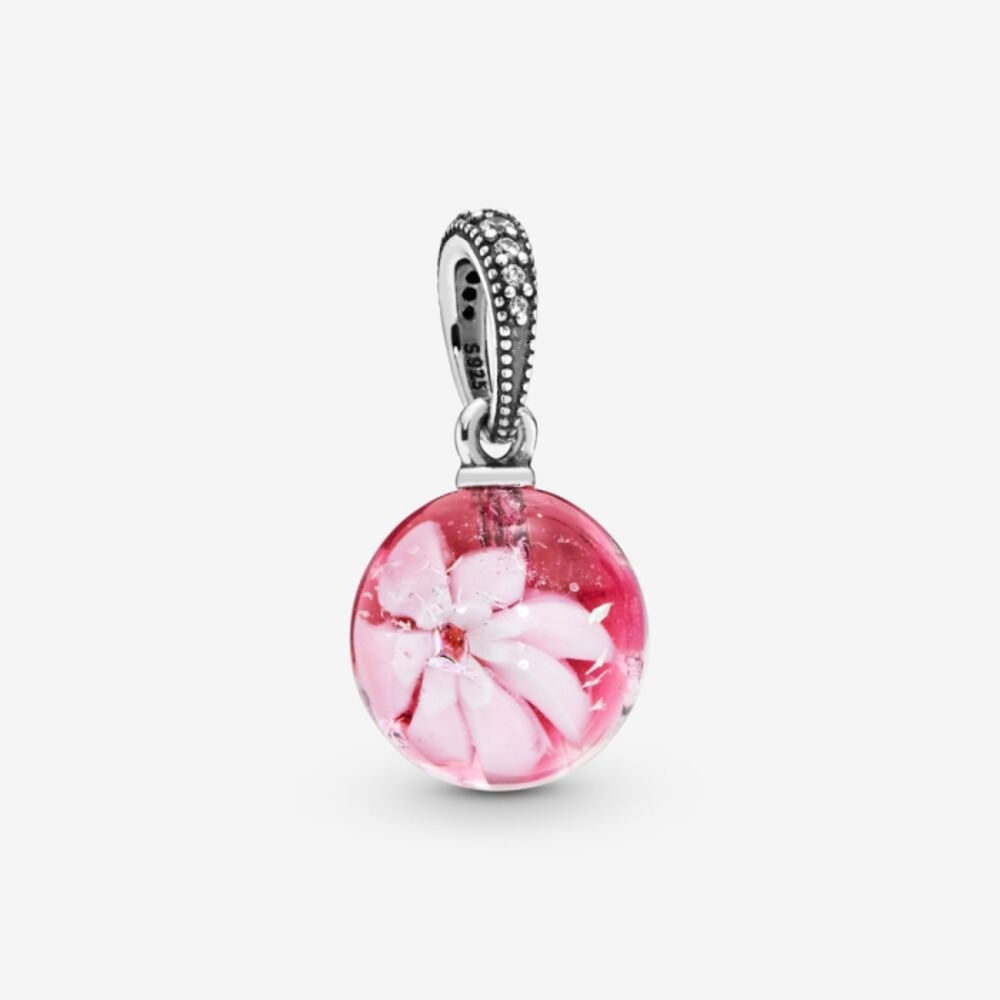 판도라 핑크 피치 블로섬 플라워 뮤라노 글라스 댕글 참 798082CZ, Pandora Pink Peach Blossom Flower Murano Glass Dangle Charm 798082CZ